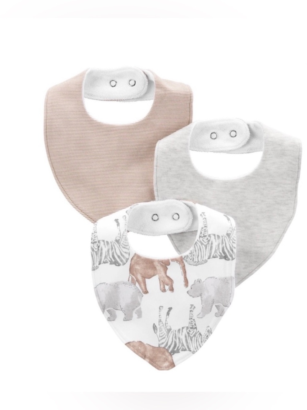 Carter's Child Of Mine Tan / Gray / Safari 3 Pack Baby Bib Set